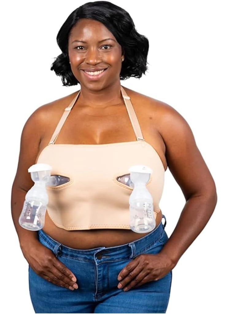 Adjustable Hands Free Pumping Bra, One Size, Cup DD-K, Tan Plus