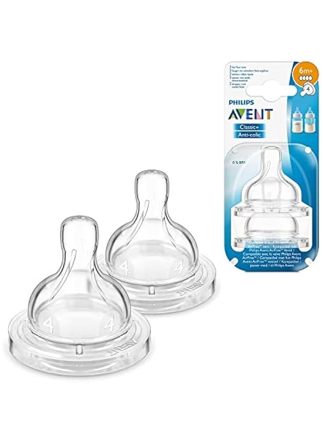 Philips Classic Teat Fast Flow Nipple - 4 Holes/6Months+ (Pack Of 2)