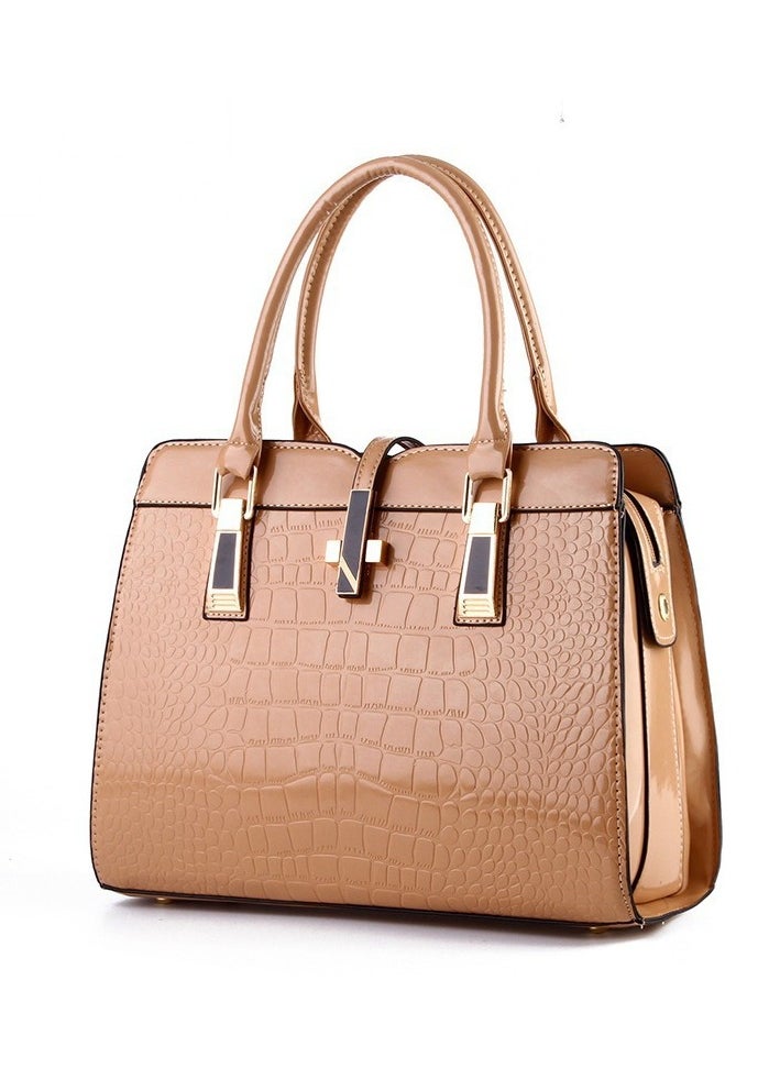 New Bright Leather Crocodile Texture PU Leather Handbag For Women One Shoulder And One Crossbody Large Capacity