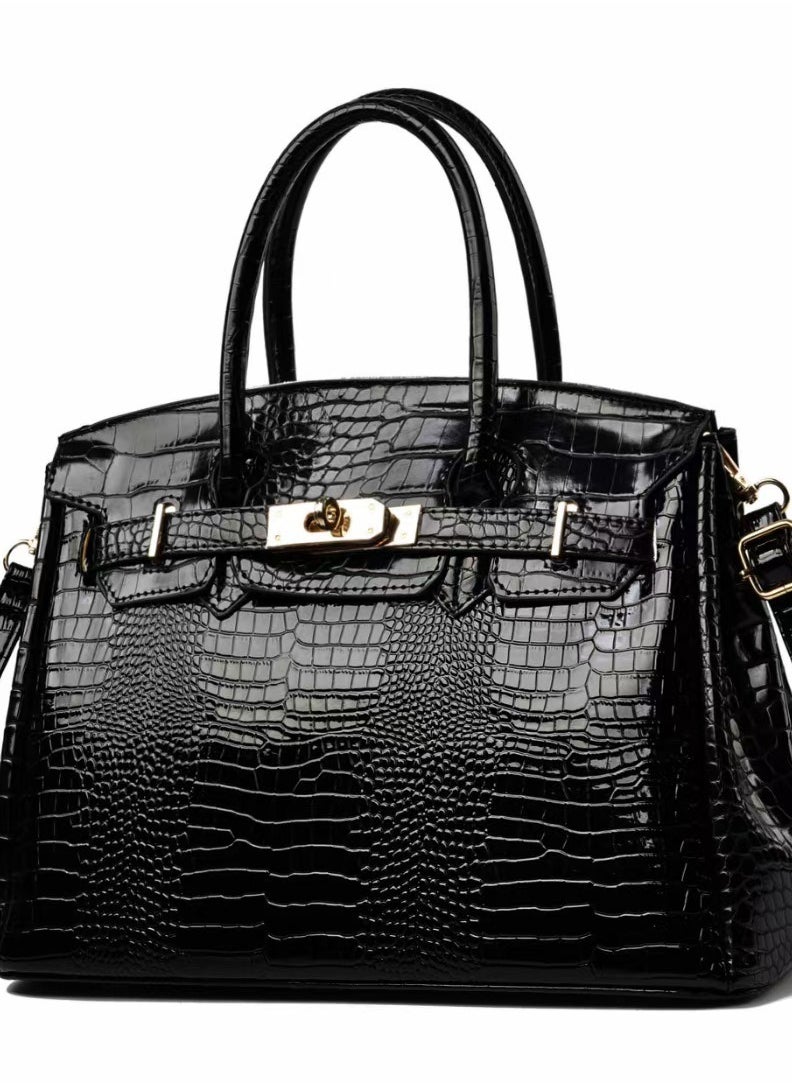 Large New Genuine Leather Texture Crocodile Pattern Bright Leather Shoulder Crossbody Large Capacity Women's Bag