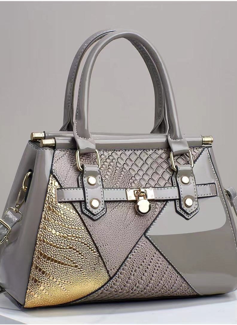 New Splicing Bright Leather Large Capacity Texture Western Lizard Pattern Single Shoulder Diagonal Cross Quality Women's Bag