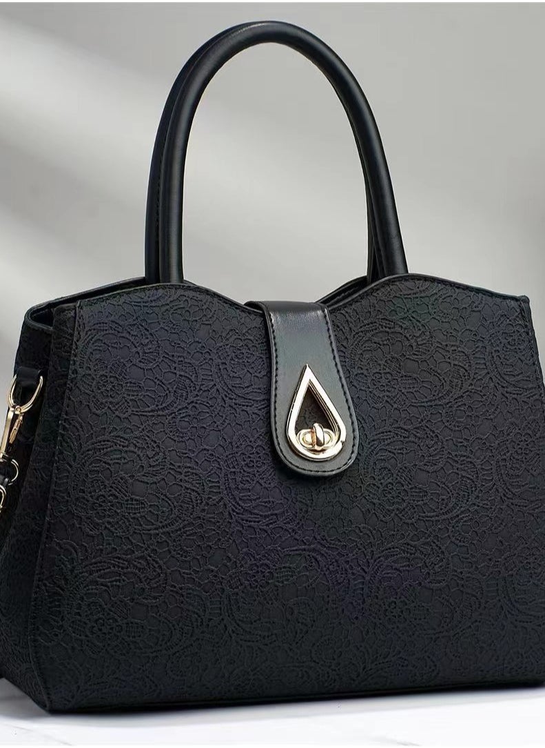 New Solid Color Simple Leather Texture Embroidered PU Large Capacity Single Shoulder Crossover Soft Leather Women's Bag