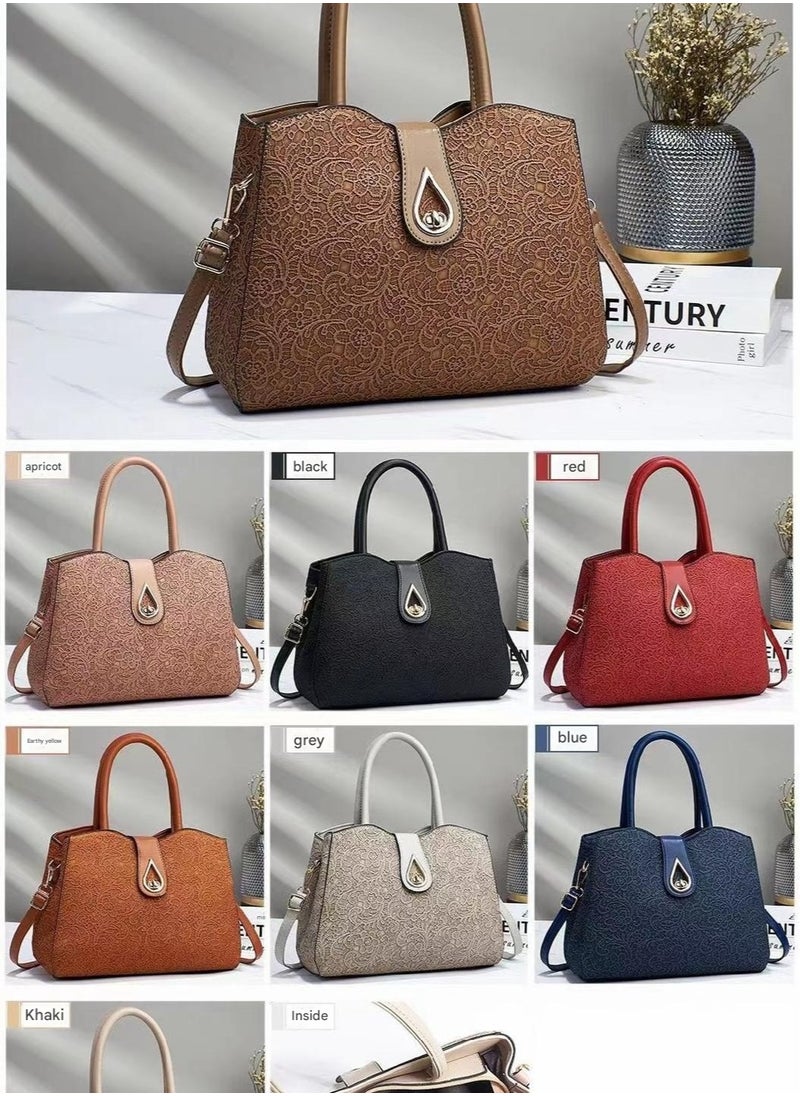 New Solid Color Simple Leather Texture Embroidered PU Large Capacity Single Shoulder Crossover Soft Leather Women's Bag