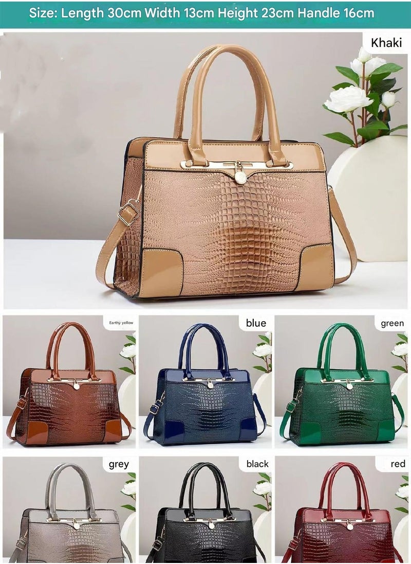 New Lizard Pattern Genuine Leather Versatile Bag, Single Shoulder Crossbody, Bright Leather Cross border Large Capacity Women's Bag