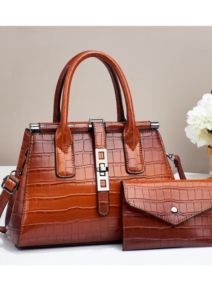 New Shiny Leather Stone Embossed Leather Texture Large Capacity Single Shoulder Crossbody Mother Bag