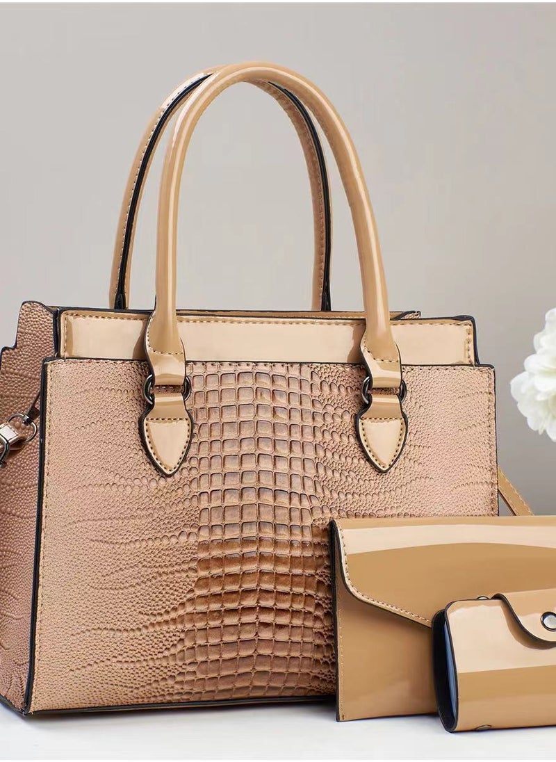 New Lizard Pattern Bright Leather Three Piece High Quality Large Capacity Single Shoulder Handheld Women's Bag