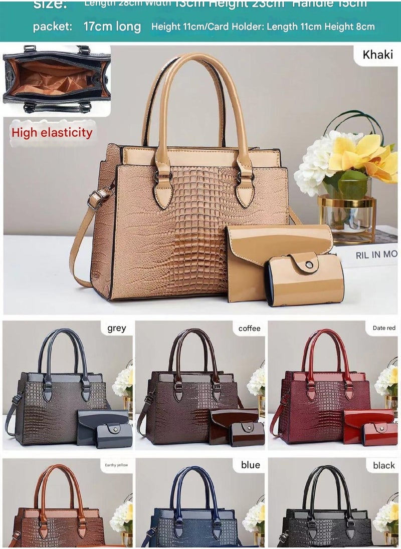 New Lizard Pattern Bright Leather Three Piece High Quality Large Capacity Single Shoulder Handheld Women's Bag