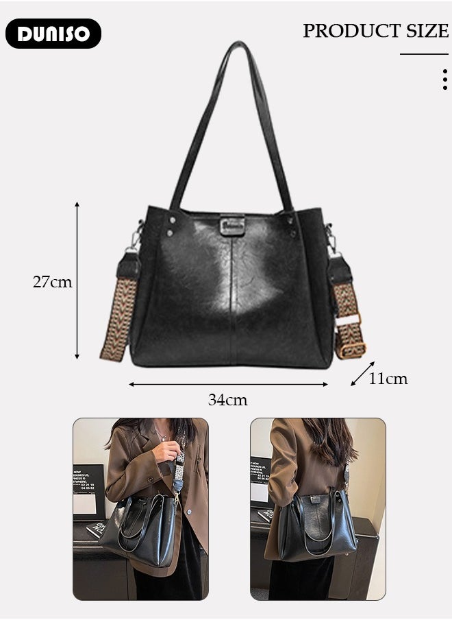 Women's Shoulder Tote Bag, Coffee Color PU Shoulder Bag, Large Capacity Crossbody Bag for Adjustable Shoulder Strap, Fashionable Travel Messenger Shoulder Bag For Ladies