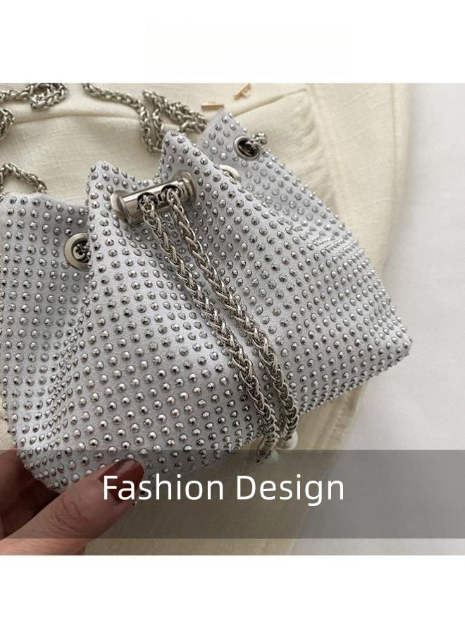 Women's Shiny Clutch, Women's Rhinestone Banquet Bag Tote Bag Handbag, Fashion Chain Shoulder Bag Gift Bag Carrying Bag Sling Bag Side Bag for Party Dinner Wedding (Silver)