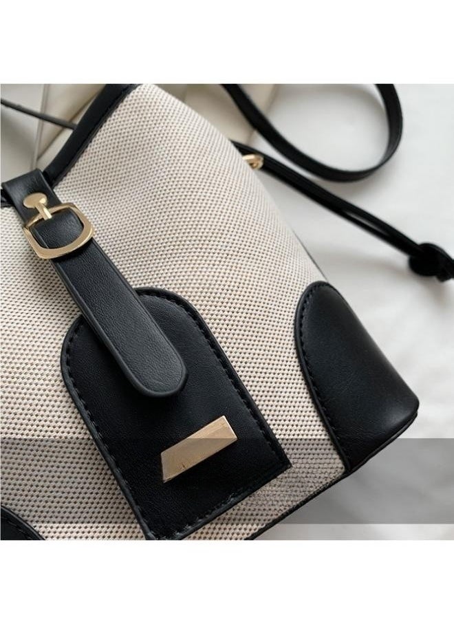 Women's Contrasting Shoulder Bag, Ladies Fashion Canvas Patchwork Bucket Bag Crossbody Bag Sling Bag Side Bag, Korean Texture Handbag Carrying Bag