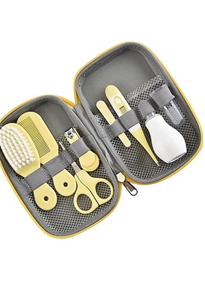 8 in 1 infants Grooming Kit with Hair Brush Nail Clipper Nose Cleaner Finger Toothbrush Scissor for infants Care Keep healthe and cleanse Newborn Care for infants Care Keep healthe and Clean(Yellow)