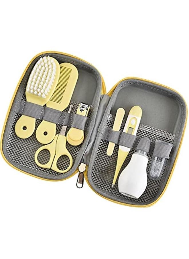 8 in 1 infants Grooming Kit with Hair Brush Nail Clipper Nose Cleaner Finger Toothbrush Scissor for infants Care Keep healthe and cleanse Newborn Care for infants Care Keep healthe and Clean(Yellow)