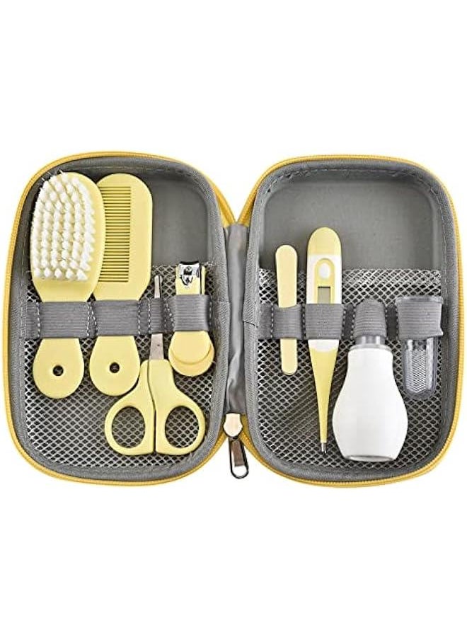 8 in 1 infants Grooming Kit with Hair Brush Nail Clipper Nose Cleaner Finger Toothbrush Scissor for infants Care Keep healthe and cleanse Newborn Care for infants Care Keep healthe and Clean(Yellow)