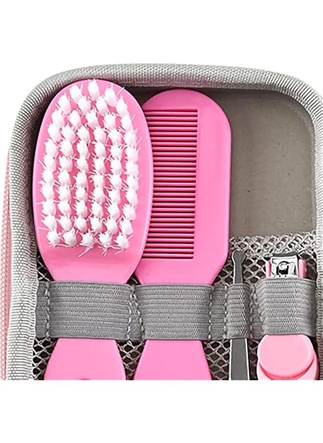 8 in 1 Infants Grooming Kit with Hair Brush Nail Clipper Nose Cleaner Finger Toothbrush Scissor for Infants Care Keep healthe and Cleanse Newborn Care for Infants Care Keep healthe and Clean(Pink)