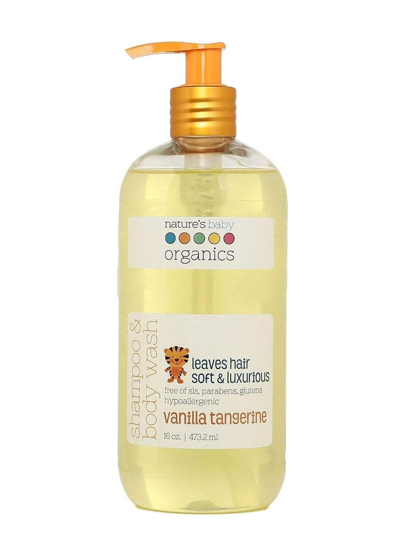 Nature's Baby Organics 3-in-1 Baby Shampoo, Body Wash, and Face Wash - Gentle Formula for Sensitive Skin, Free from Sulfates and Artificial Fragrances - Vanilla Tangerine Scent, 16 oz