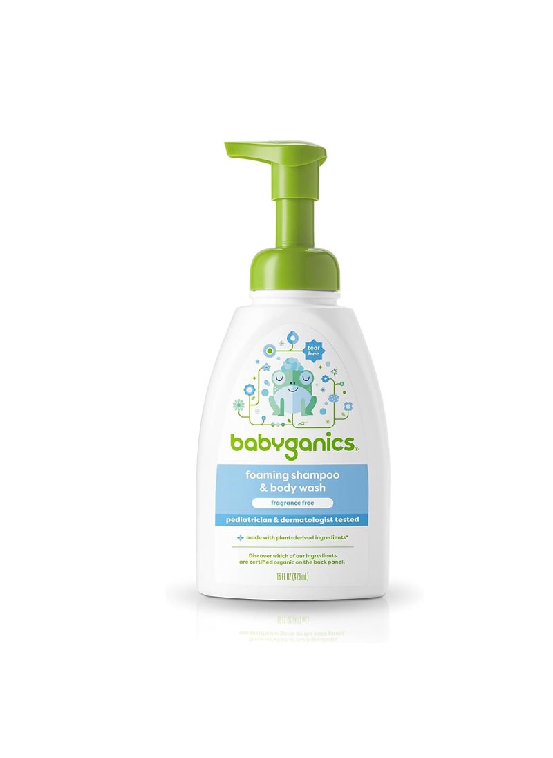 Babyganics Baby Shampoo + Body Wash Pump Bottle, Fragrance Free, Non-Allergenic and Tear-Free, 16 Fl Oz, Packaging May Vary