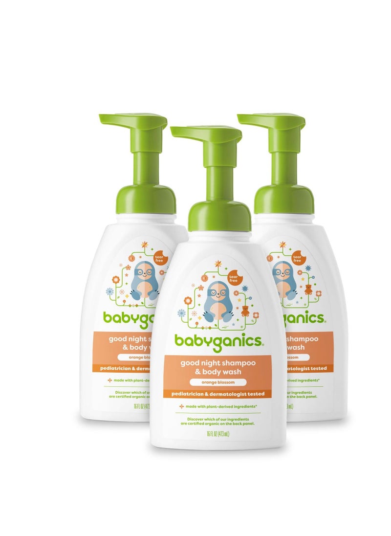 Babyganics Baby Shampoo + Body Wash Pump Bottle, Orange Blossom, Non-Allergenic and Tear-Free, 16 Fl Oz (Pack of 3), Packaging May Vary