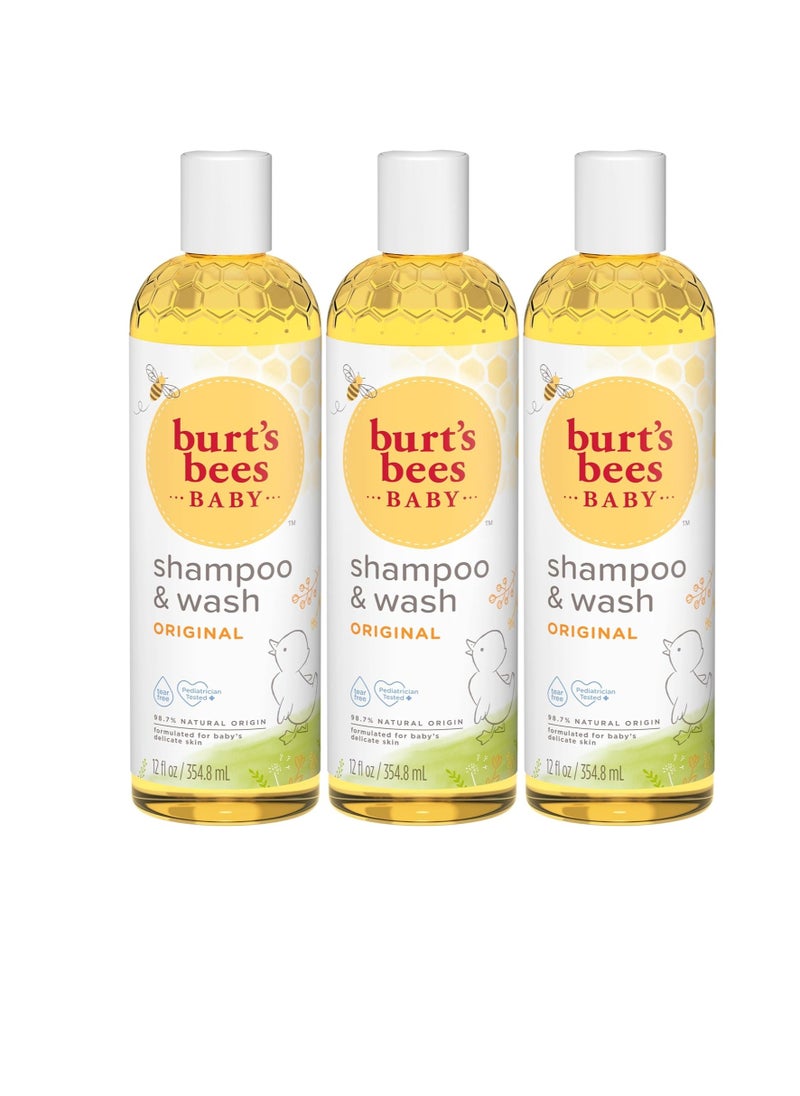 Burt's Bees Baby Shampoo and Wash Set, 2-in-1 Natural Origin Plant Based Formula for Sensitive Skin, Original Fresh Scent, Tear-Free, Pediatrician Tested, 3 Travel Size Bottles, 36 oz (12 oz 3-Pack)