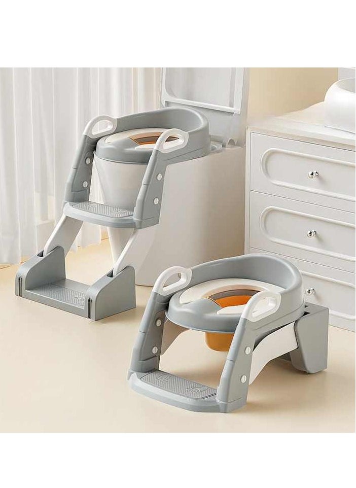 Juud 2 in 1 Foldable Kids Potty Training Seat with Ladder Step Stool Comfortable Non-Slip Kids Toilet Seat for Boys Girls Adjustable 3 Step Toddler Toilet Seat with Handle and Anti-Slip Pads