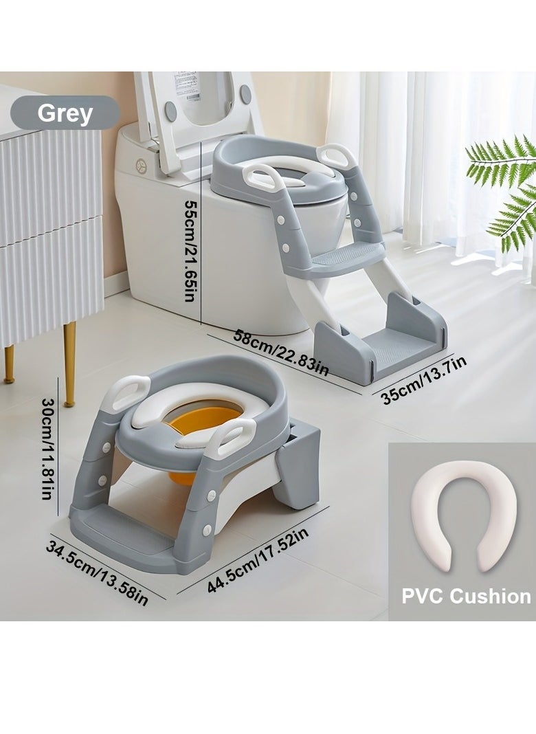 Juud 2 in 1 Foldable Kids Potty Training Seat with Ladder Step Stool Comfortable Non-Slip Kids Toilet Seat for Boys Girls Adjustable 3 Step Toddler Toilet Seat with Handle and Anti-Slip Pads