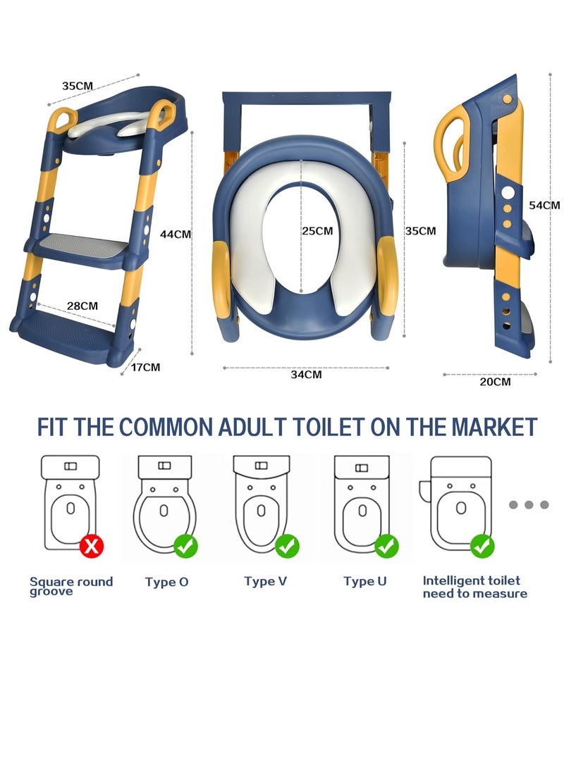 Juud 2 in 1 Foldable Kids Potty Training Seat with Ladder Step Stool Comfortable Non-Slip Kids Toilet Seat for Boys Girls Adjustable 3 Step Toddler Toilet Seat with Handle and Anti-Slip Pads