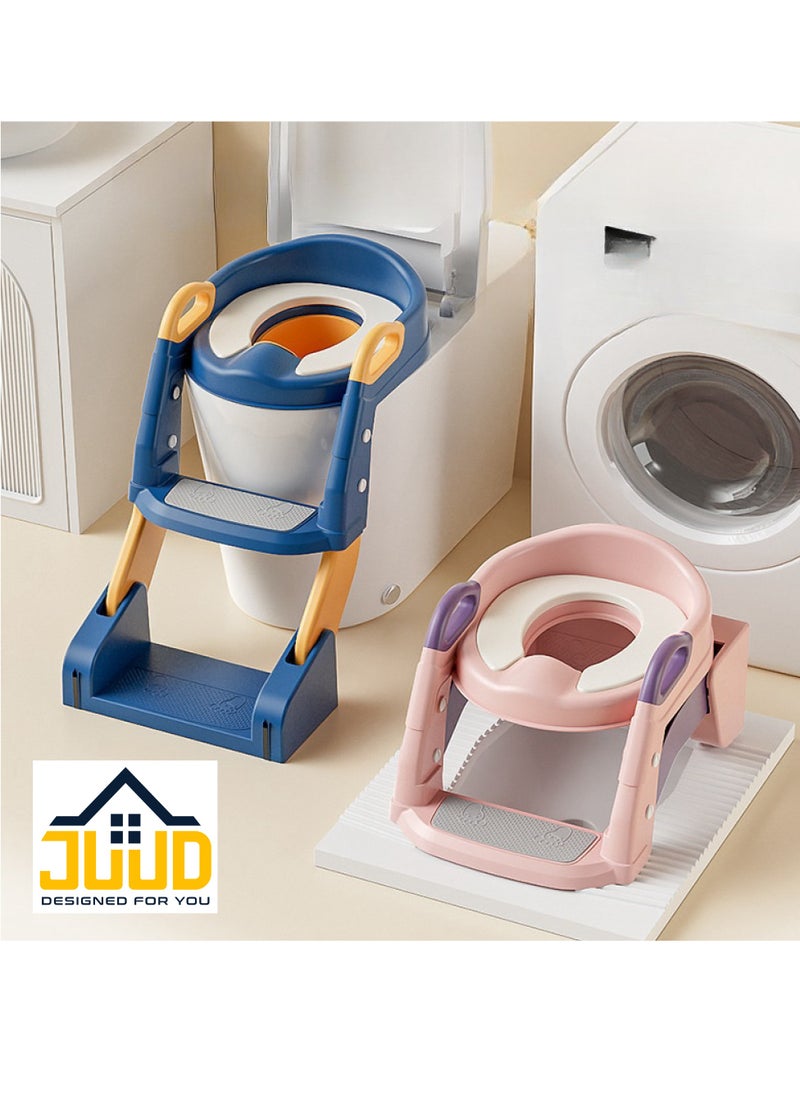 Juud 2 in 1 Foldable Kids Potty Training Seat with Ladder Step Stool Comfortable Non-Slip Kids Toilet Seat for Boys Girls Adjustable 3 Step Toddler Toilet Seat with Handle and Anti-Slip Pads