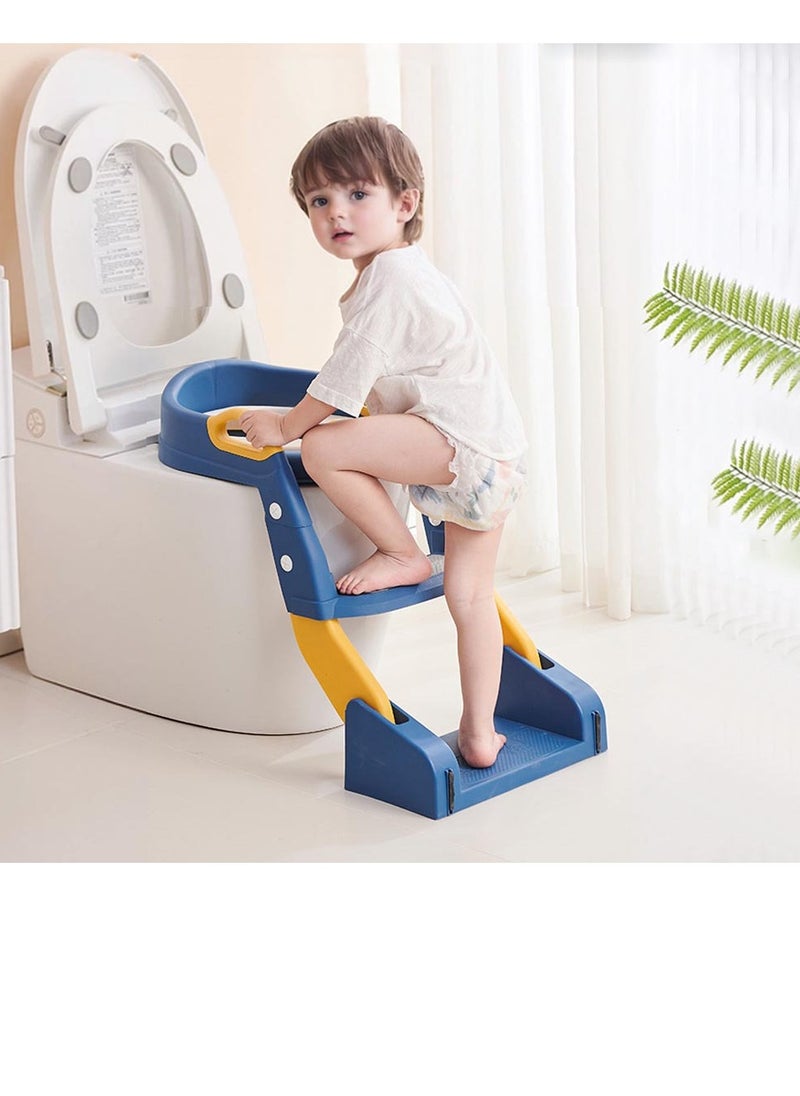 Juud 2 in 1 Foldable Kids Potty Training Seat with Ladder Step Stool Comfortable Non-Slip Kids Toilet Seat for Boys Girls Adjustable 3 Step Toddler Toilet Seat with Handle and Anti-Slip Pads