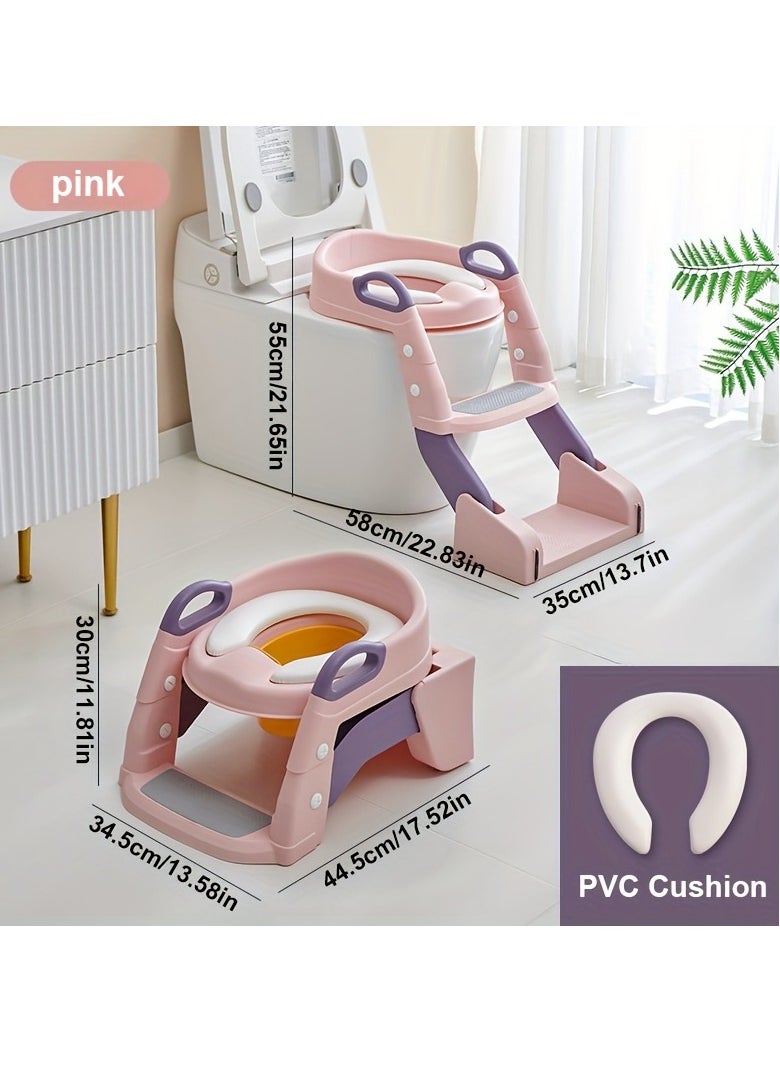 Juud 2 in 1 Foldable Kids Potty Training Seat with Ladder Step Stool Comfortable Non-Slip Kids Toilet Seat for Boys Girls Adjustable 3 Step Toddler Toilet Seat with Handle and Anti-Slip Pads