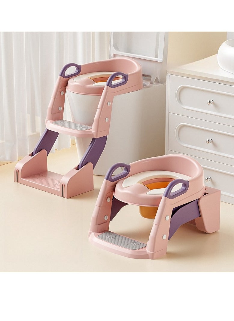 Juud 2 in 1 Foldable Kids Potty Training Seat with Ladder Step Stool Comfortable Non-Slip Kids Toilet Seat for Boys Girls Adjustable 3 Step Toddler Toilet Seat with Handle and Anti-Slip Pads