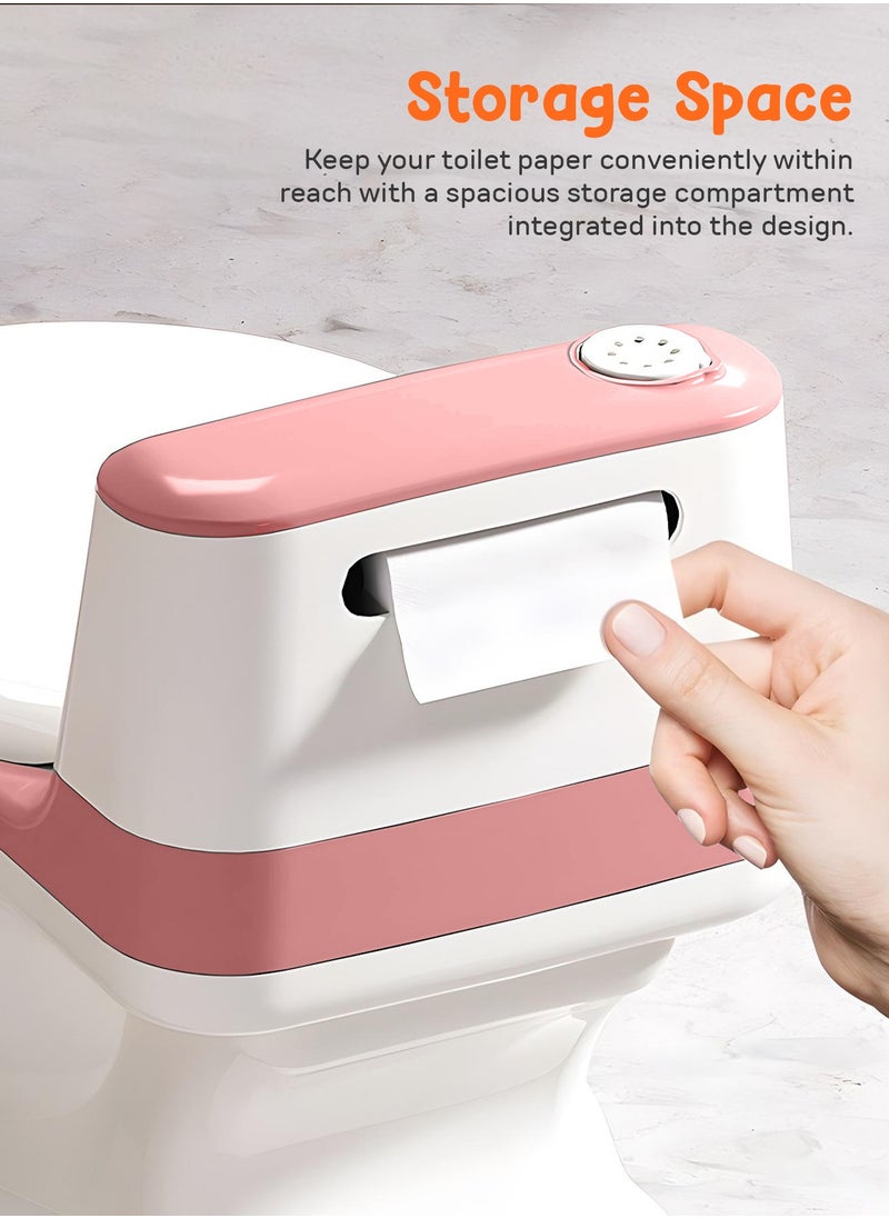 Lasso Western Toilet Potty Seat For Kids, Baby Potty Training Seat Chair With Anti Slip Base, Splash Guard, Music & Cushion Seat | Kids Toilet Seat (Pink)