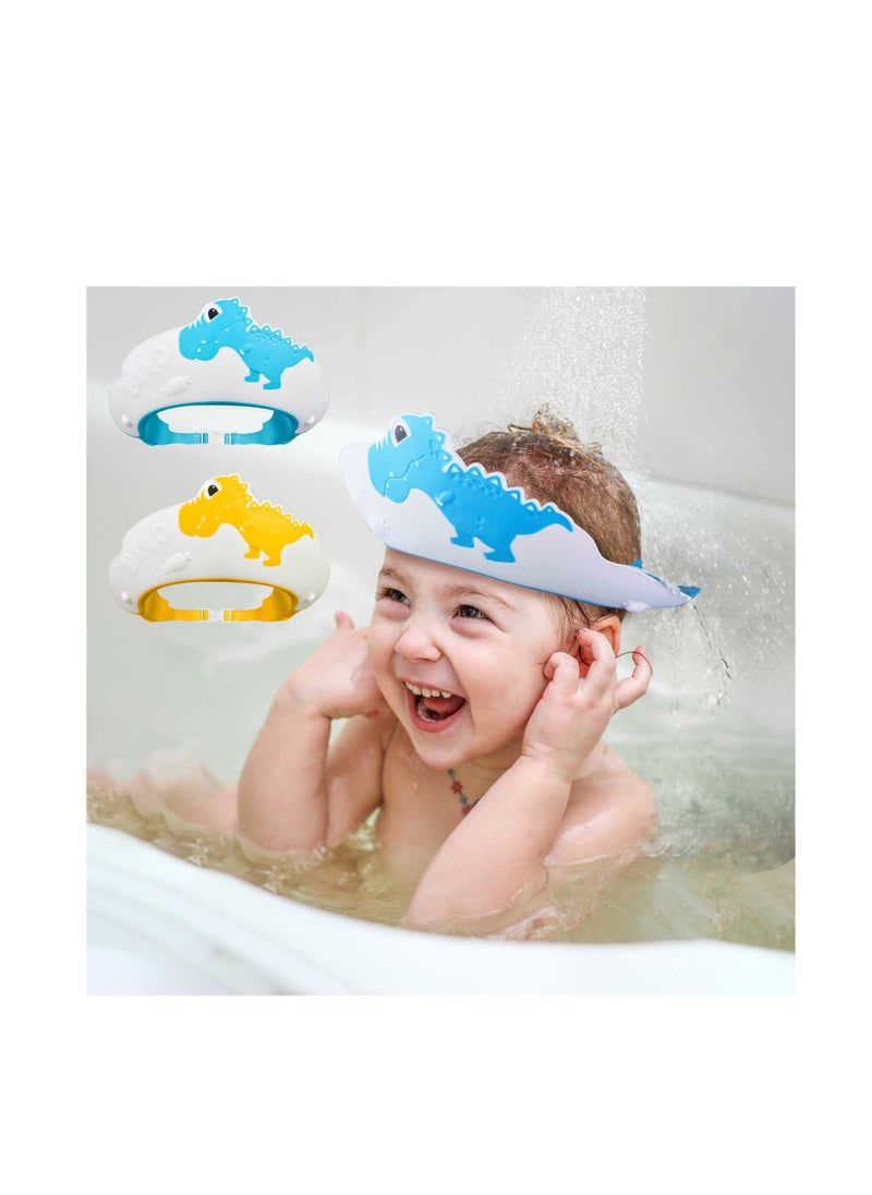 Baby Shower Cap, KASTWAVE for Kids Hair Washing Shield Toddler Bath hat Visor Shampoo Cap Head Protector Cute Dinosaur Shape Makes More Fun Blue (2 Pack)