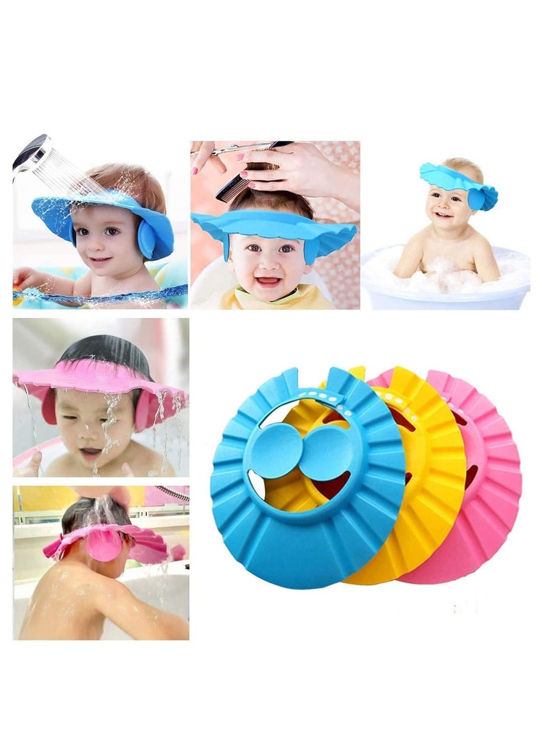 Shower Cap, Baby 3 Pieces Shampoo Bath Protection Cap Waterproof Ear Eye Protection, Soft Adjustable Bathroom Sun Visor Suitable for Kids, Toddler, Children