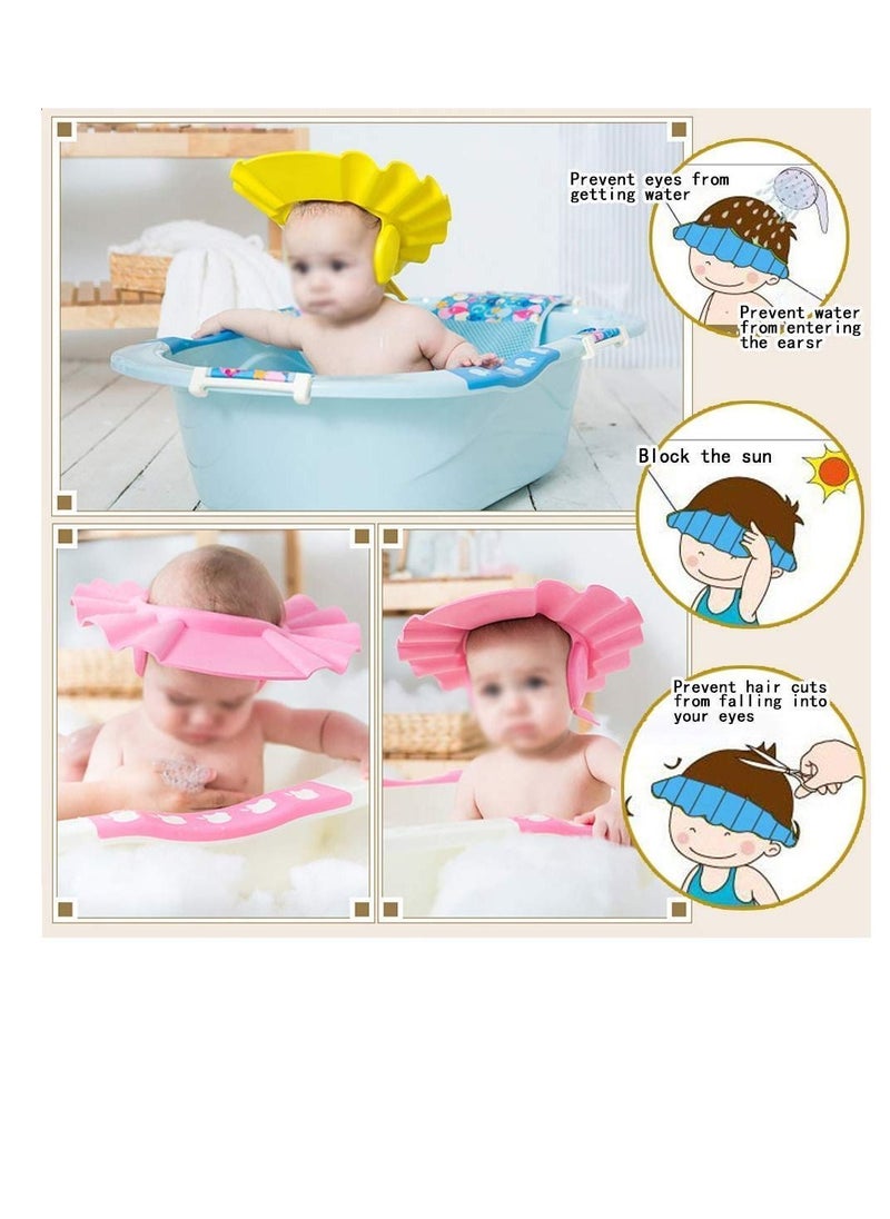 Shower Cap, Baby 3 Pieces Shampoo Bath Protection Cap Waterproof Ear Eye Protection, Soft Adjustable Bathroom Sun Visor Suitable for Kids, Toddler, Children