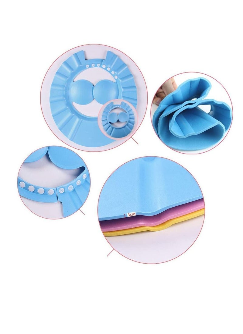 Shower Cap, Baby 3 Pieces Shampoo Bath Protection Cap Waterproof Ear Eye Protection, Soft Adjustable Bathroom Sun Visor Suitable for Kids, Toddler, Children