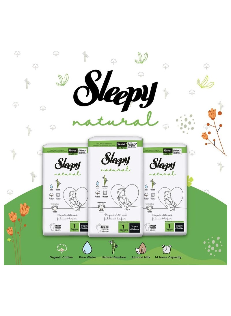 Sleepy Natural Size 1 (NewBorn)  200 Count  2-5Kg Hypoallergenic Baby Dry Diapers  Organic Cotton  Highly Absorbent  Bamboo Extract  Ultimate Comfort and Dryness  100% Leakage Protection