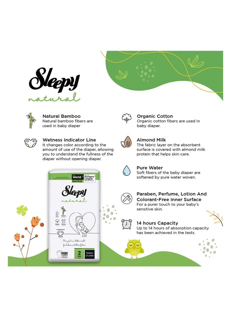 Sleepy Natural Size 2 Newborn 210 Count  3-6Kg Hypoallergenic Baby Dry Diapers  Organic Cotton  Highly Absorbent Bamboo Extract  Ultimate Comfort and Dryness  100% Leakage Protection