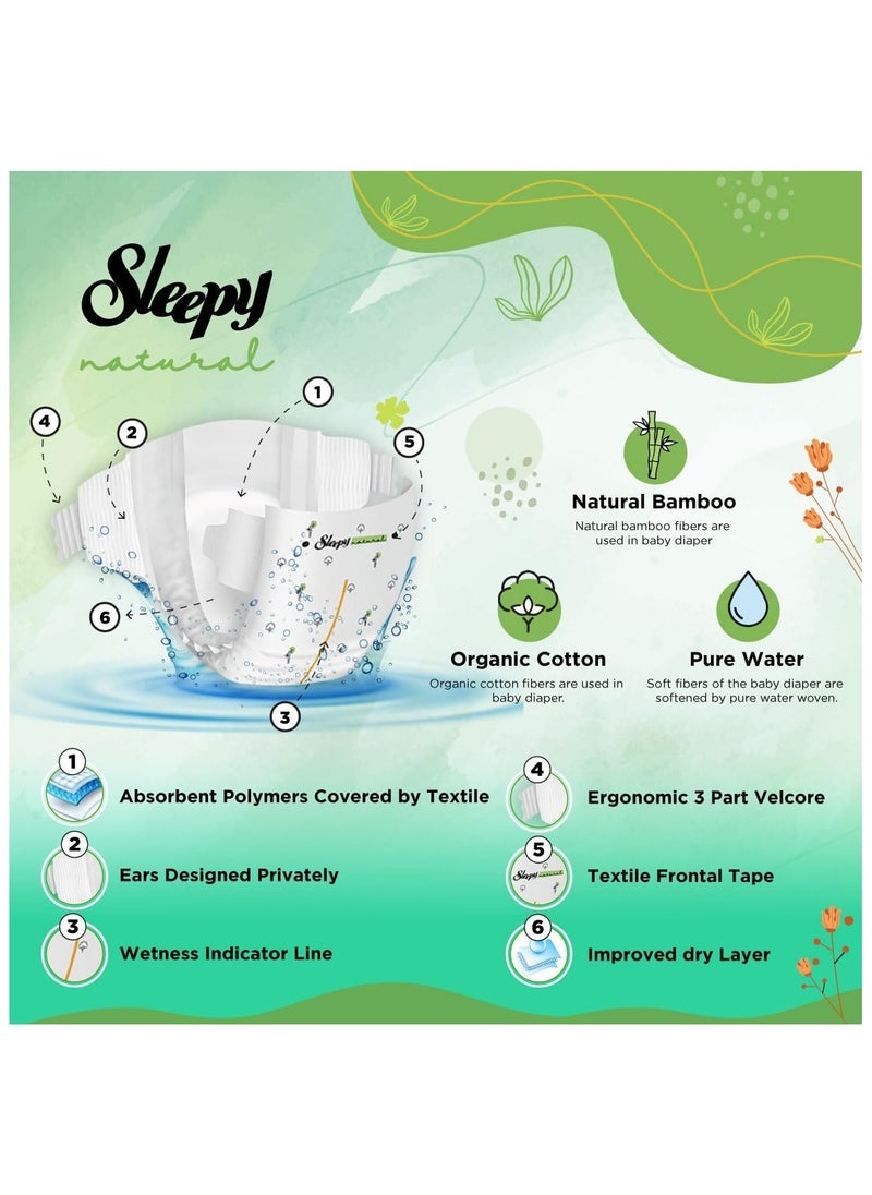 Sleepy Natural Size 3 New Born 170 Count 4-9Kg Hypoallergenic Baby Dry Diapers  Organic Cotton  Highly Absorbent Bamboo Extract  Ultimate Comfort and Dryness  100% Leakage Protection