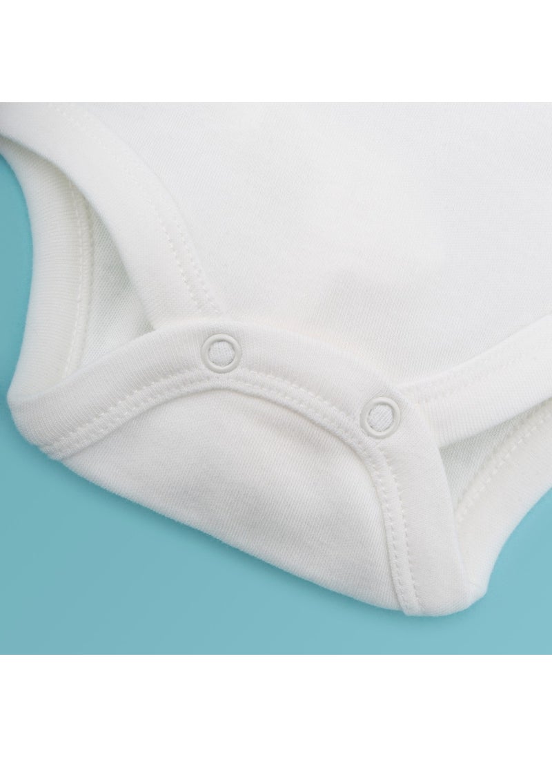 3-Piece Baby Athlete Bodysuit with Snap Fasteners White 100% Cotton - White Baby Bodysuit