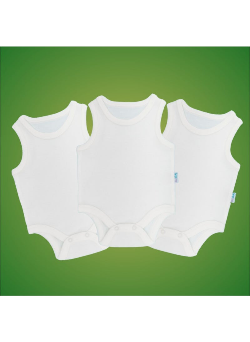 3-Piece Baby Athlete Bodysuit with Snap Fasteners White 100% Cotton - White Baby Bodysuit