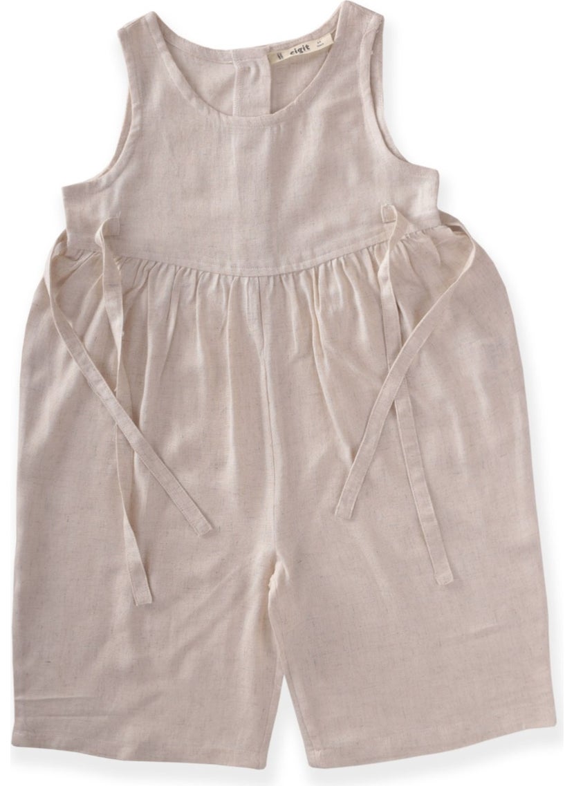 Sleeveless Laced Linen Jumpsuit Natural