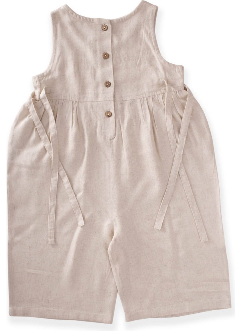 Sleeveless Laced Linen Jumpsuit Natural