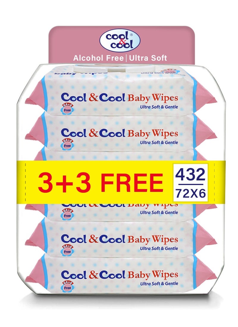 Cool & Cool Baby Wipes 72'S - Pack Of 6 (432 Wipes)