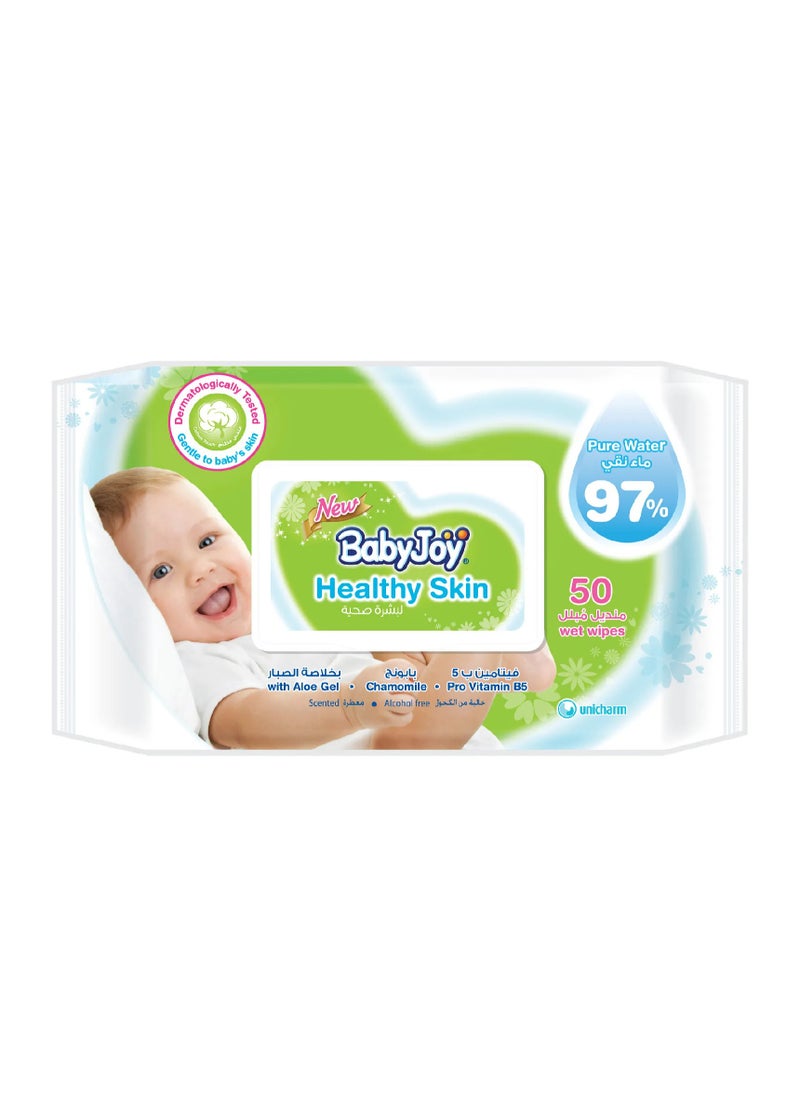 BabyJoy Healthy Skin Alcohol-Free Soft Cotton Touch Wet Wipes - 50 Pieces Pack