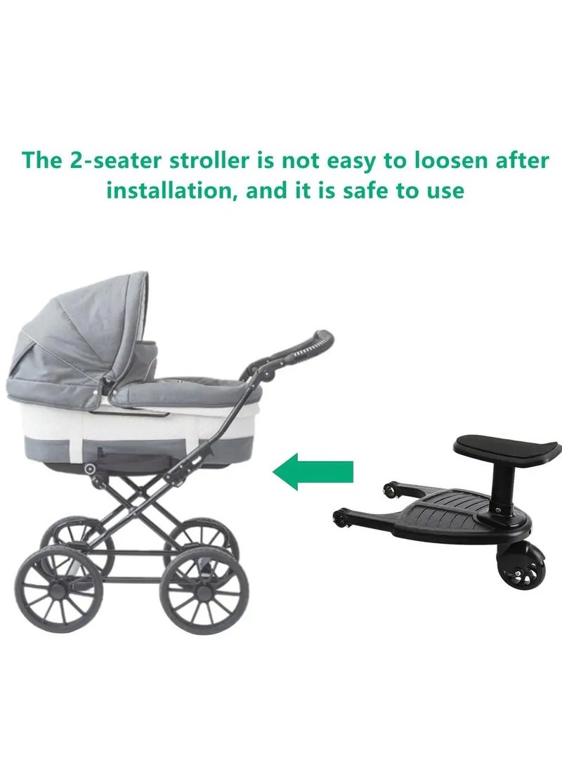 Stroller Board With Seat, Fits on Pushchair/Pram, Stroller Accessory, Glider Ride-on Foot Pedal for Older Kid | Universal, Compact-Fold, Wheel with Shock Absorption, Detachable, Compatible Up to 2Y