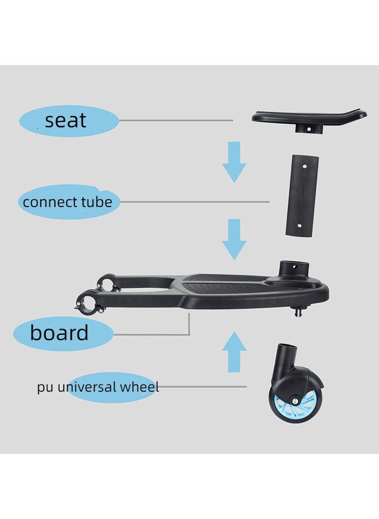 Stroller Board With Seat, Fits on Pushchair/Pram, Stroller Accessory, Glider Ride-on Foot Pedal for Older Kid | Universal, Compact-Fold, Wheel with Shock Absorption, Detachable, Compatible Up to 2Y