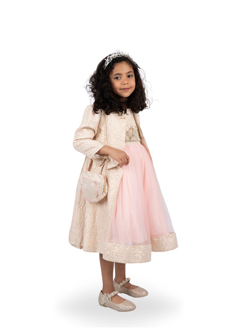 Jasmine Pink Flowers Party Dress with Jacket and bag