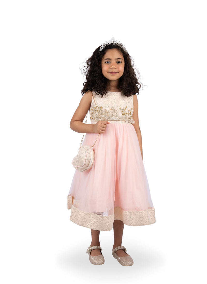 Jasmine Pink Flowers Party Dress with Jacket and bag