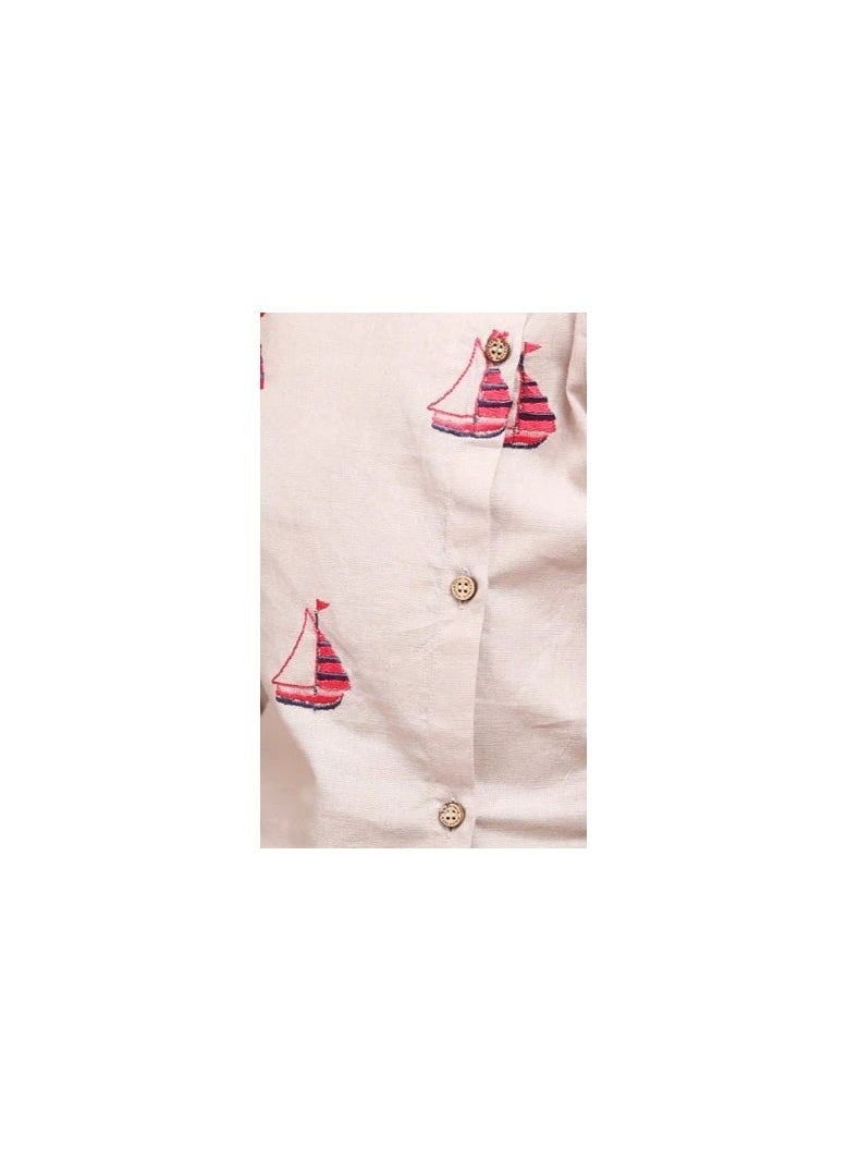 Polka Tots Full Sleeves Boat Embroidery Angrakha with Dhoti - Grey (0M - 3M)