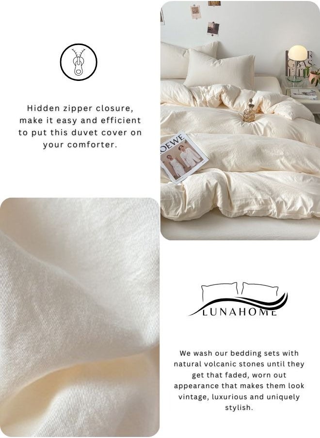 Single Size 4 piece piece bedding set without filling, washable cotton milky white color.