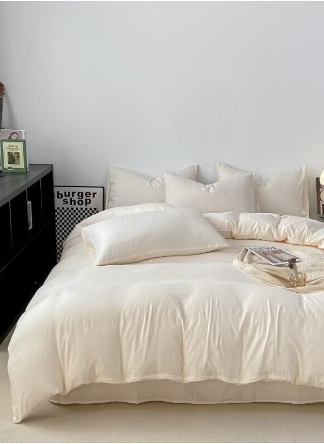 Single Size 4 piece piece bedding set without filling, washable cotton milky white color.